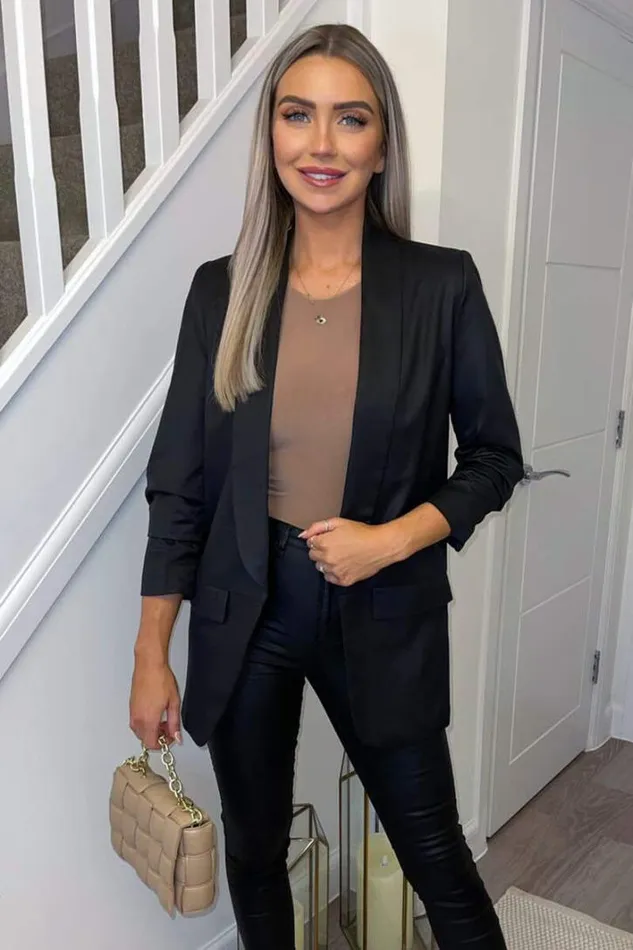 AX Paris Black Ruched Sleeve Blazer Coats and Jackets