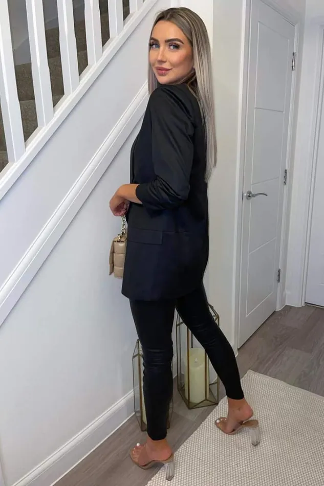 AX Paris Black Ruched Sleeve Blazer Coats and Jackets