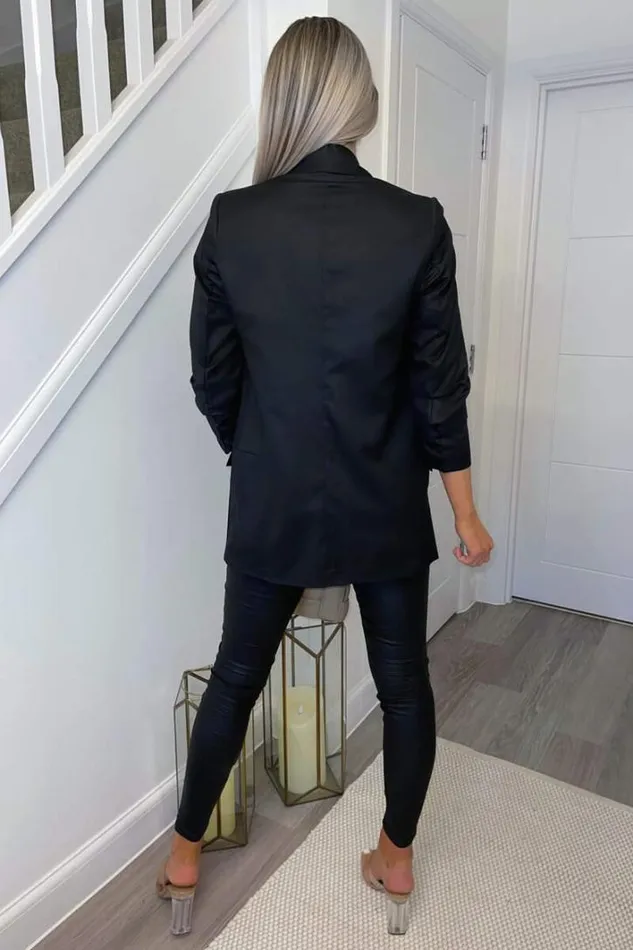 AX Paris Black Ruched Sleeve Blazer Coats and Jackets
