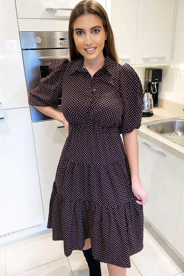 AX Paris Black Square Printed Button Up Swing Dress Midi Dresses