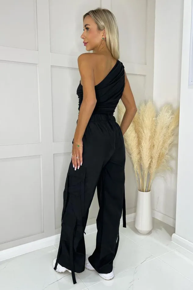 AX Paris Black Strap Detail Cargo Pants Loungewear
