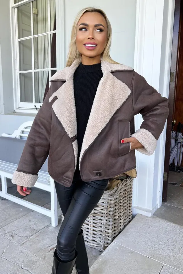 AX Paris Brown Faux Shearling Coat Coats and Jackets