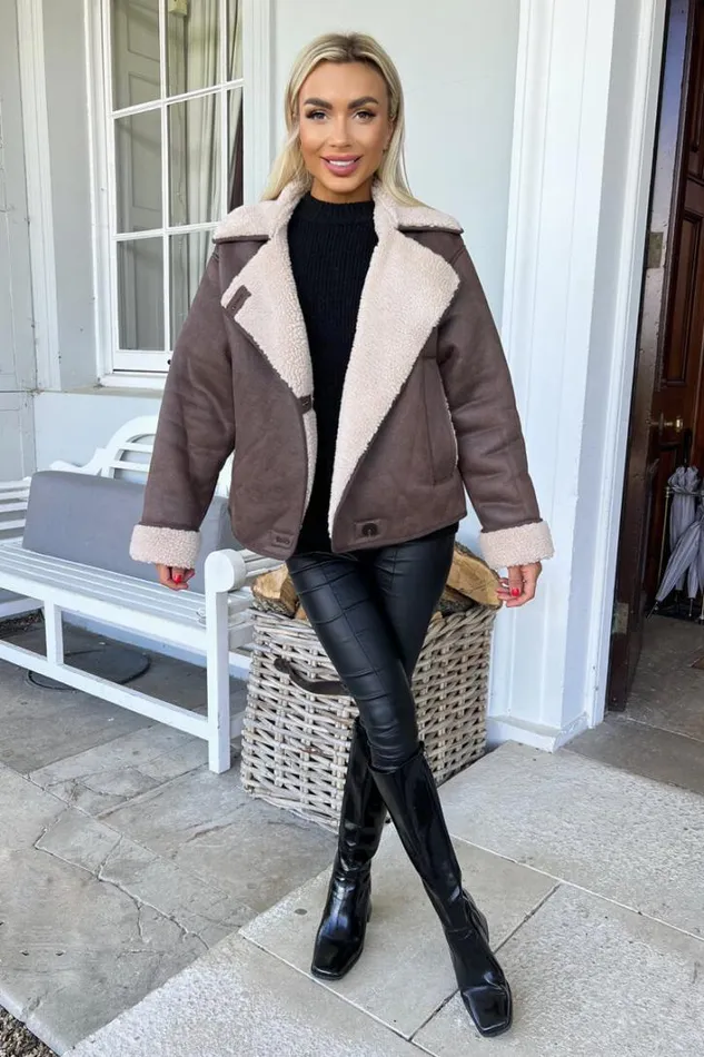 AX Paris Brown Faux Shearling Coat Coats and Jackets
