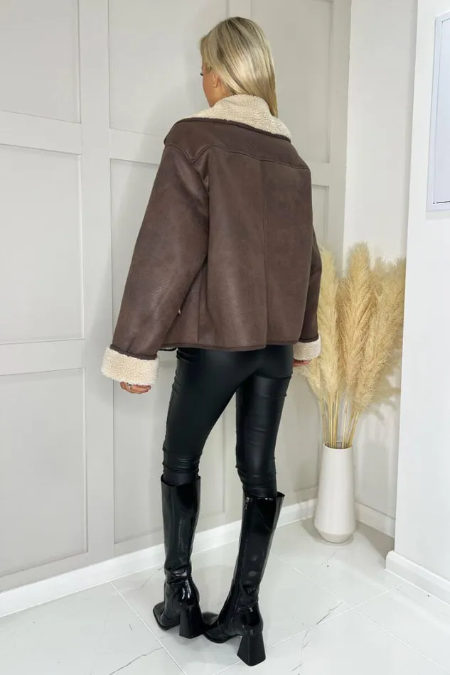 AX Paris Brown Faux Shearling Coat Coats and Jackets