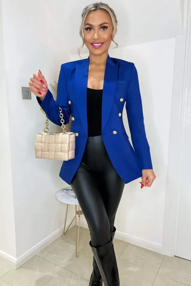 AX Paris Cobalt Blue Military Style Blazer Coats and Jackets