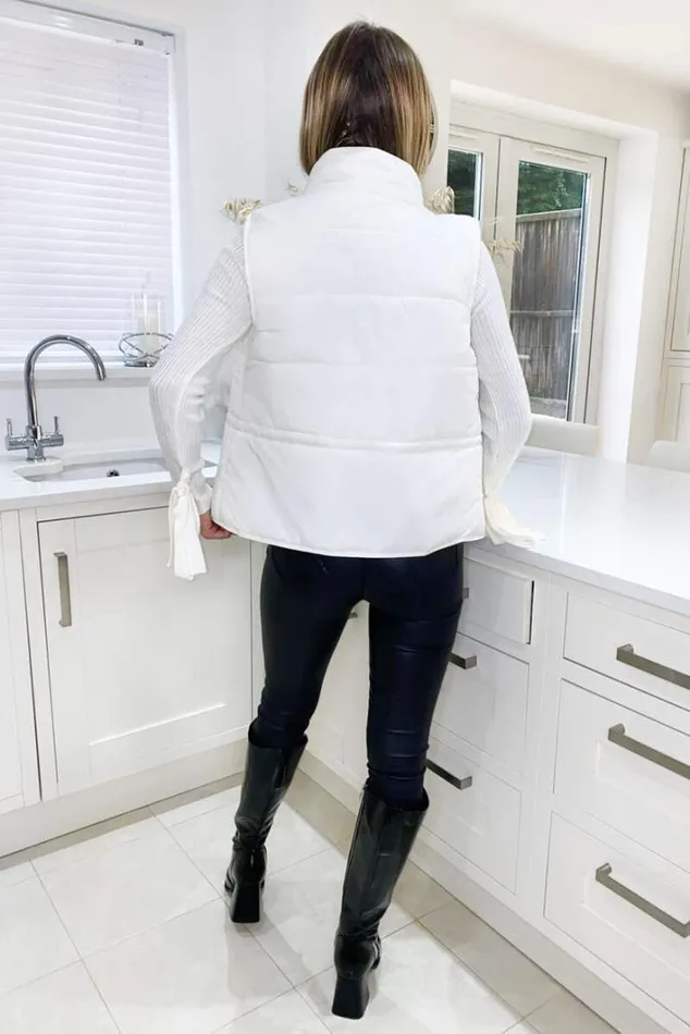 AX Paris Cream Puffer Gilet Coats and Jackets
