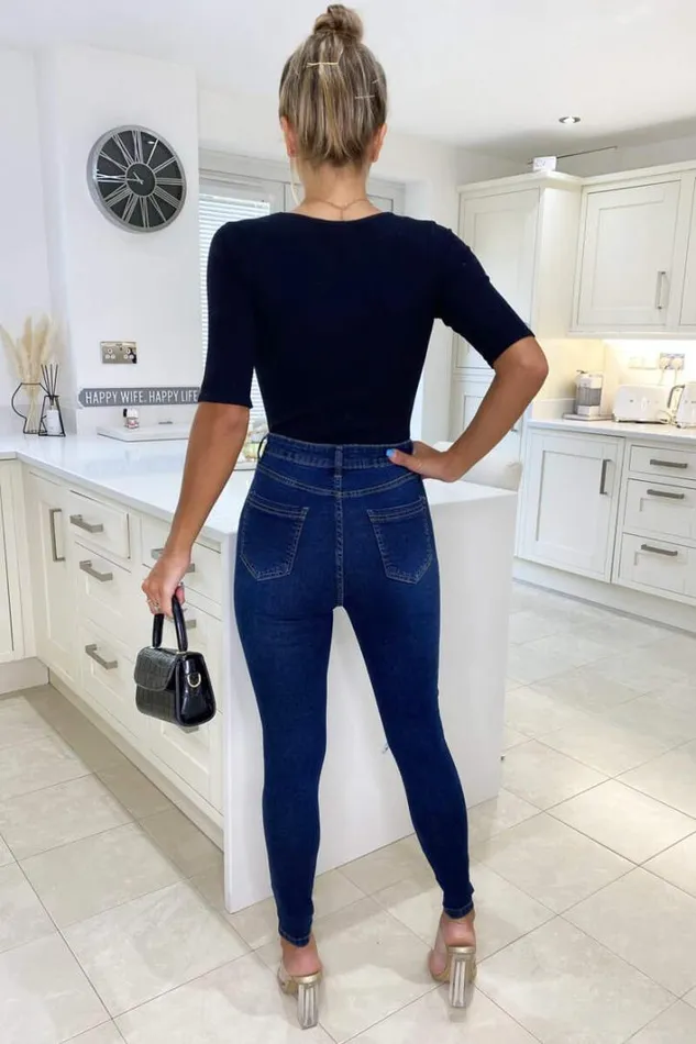 AX Paris Dark Wash Ripped Skinny Fit Jeans Jeans