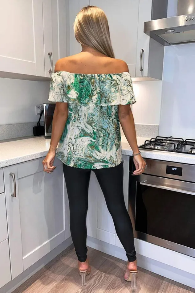 AX Paris Green Marble Print Bardot Top Tops
