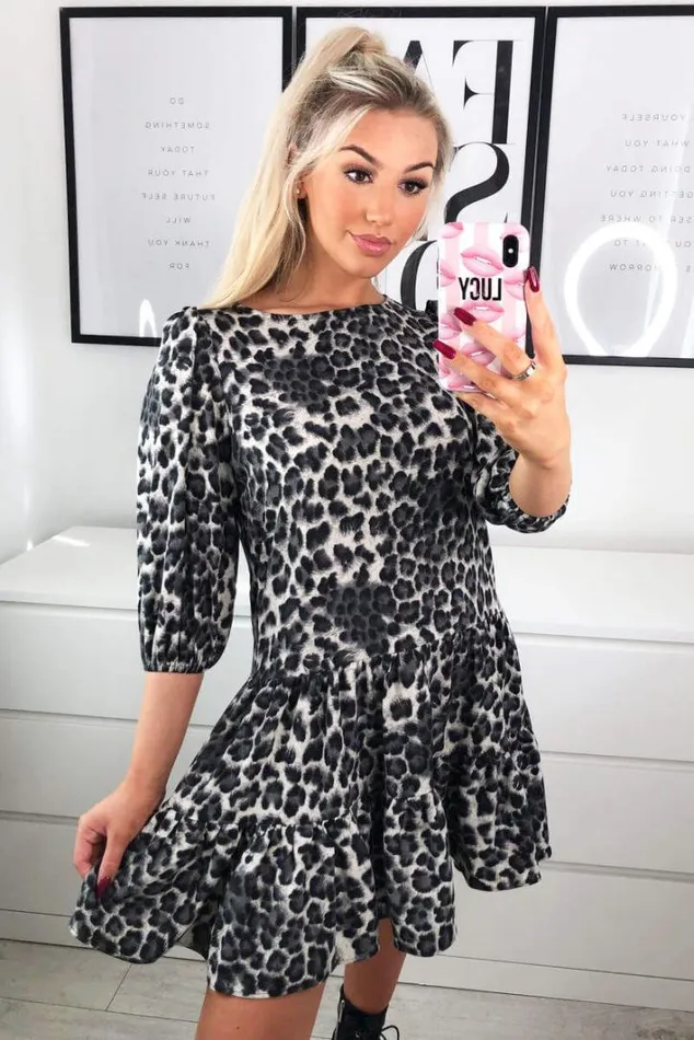 AX Paris Grey Printed Frill Swing Dress Day Dresses