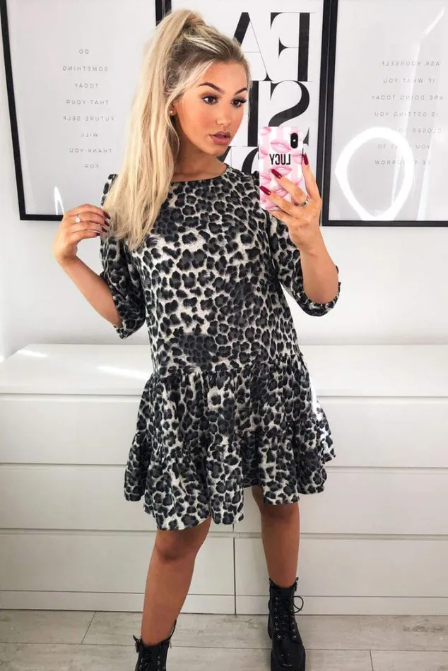 AX Paris Grey Printed Frill Swing Dress Day Dresses