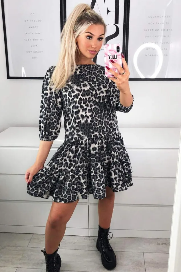 AX Paris Grey Printed Frill Swing Dress Day Dresses