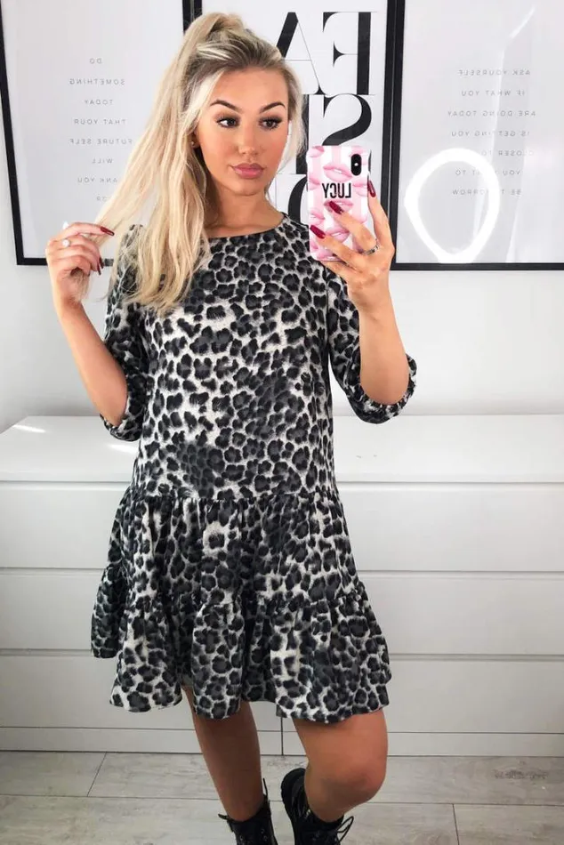 AX Paris Grey Printed Frill Swing Dress Day Dresses