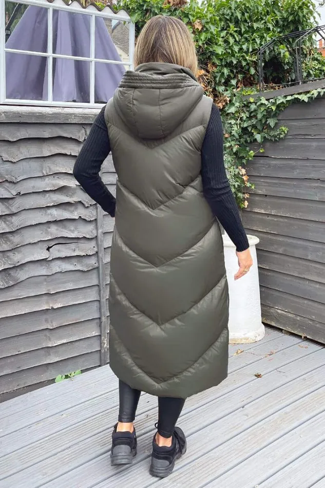 AX Paris Khaki Hooded Puffer Gilet Coats and Jackets
