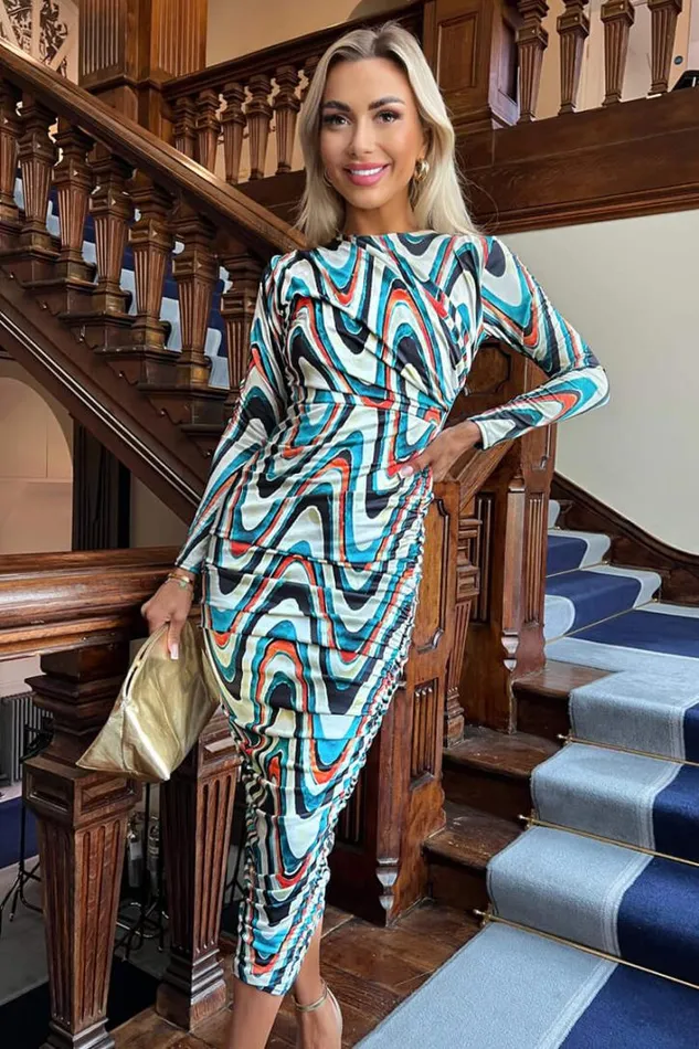 AX Paris Multi Wave Print Bodycon Midi Dress Dresses