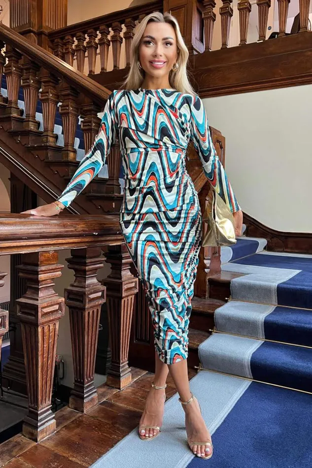 AX Paris Multi Wave Print Bodycon Midi Dress Dresses
