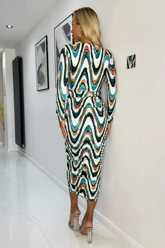 AX Paris Multi Wave Print Bodycon Midi Dress Dresses