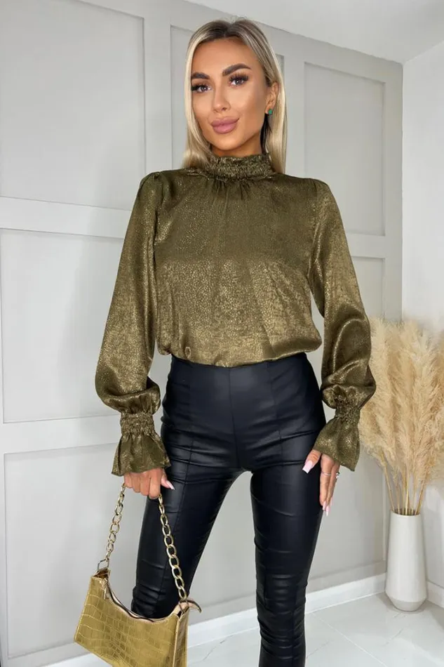 AX Paris Olive And Gold Long Sleeve Top Tops