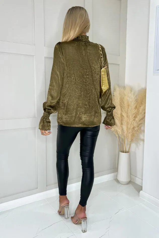 AX Paris Olive And Gold Long Sleeve Top Tops