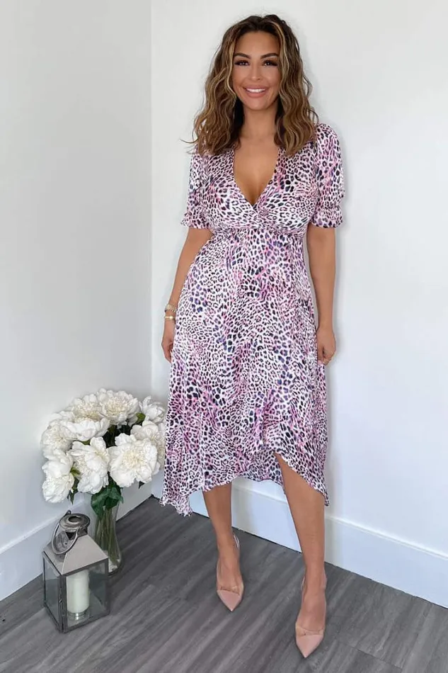 AX Paris Pink Animal Print Wrap Side Tie Midi Dress Dresses