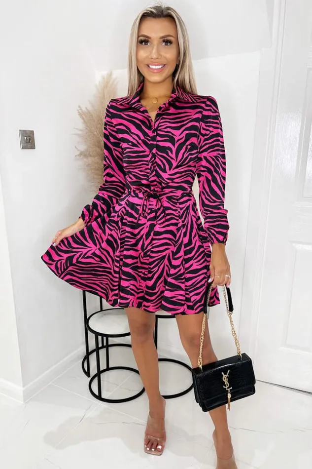 AX Paris Pink Zebra Print Shirt Dress Dresses