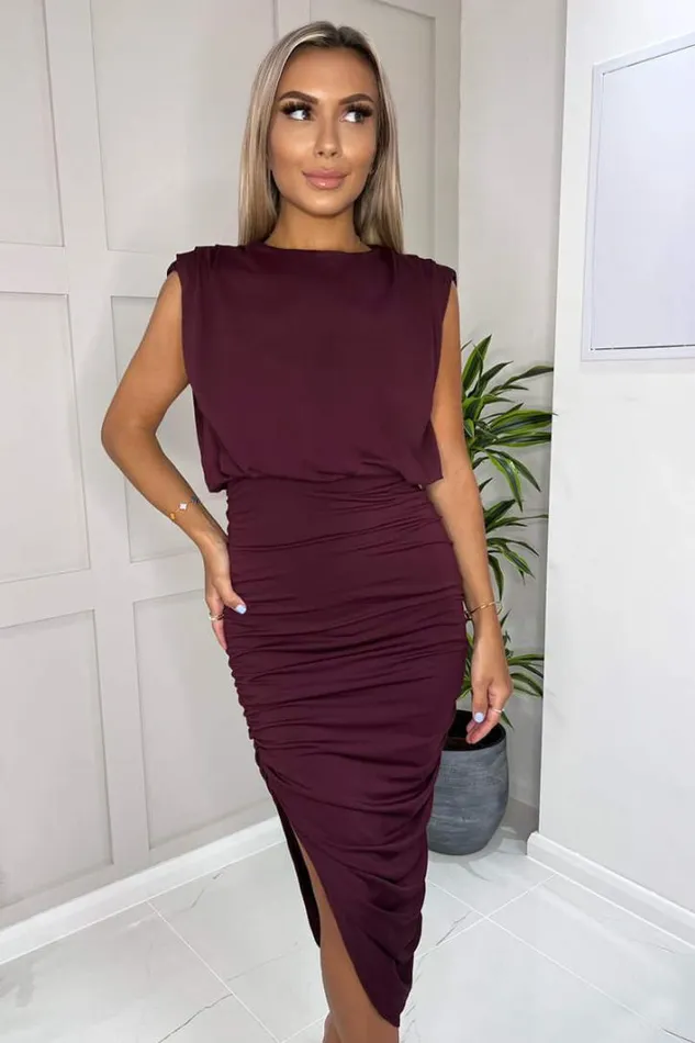 AX Paris Plum Pleated Shoulder Sleeveless Bodycon Dress Dresses