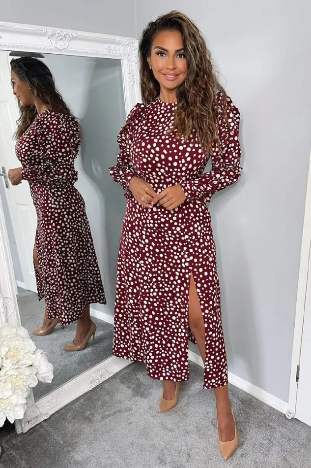 AX Paris Plum Printed Pleated Sleeve Midi Dress Midi Dresses