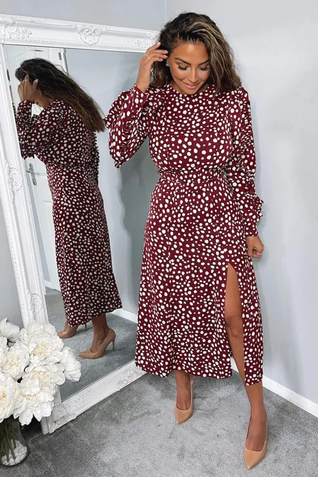 AX Paris Plum Printed Pleated Sleeve Midi Dress Midi Dresses