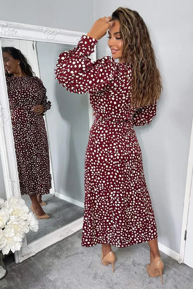 AX Paris Plum Printed Pleated Sleeve Midi Dress Midi Dresses
