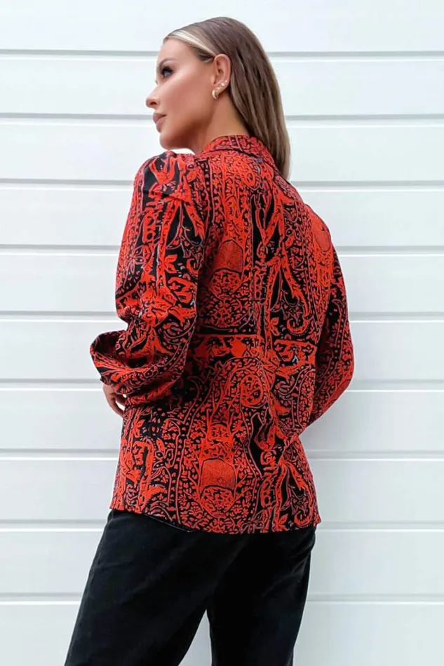 AX Paris Red And Black Printed Long Sleeve Shirt Tops