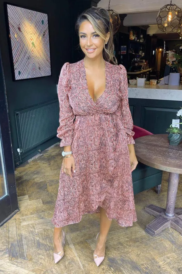 AX Paris Red Printed Tie Side Wrap Over Midi Dress Midi Dresses