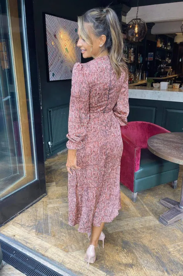 AX Paris Red Printed Tie Side Wrap Over Midi Dress Midi Dresses