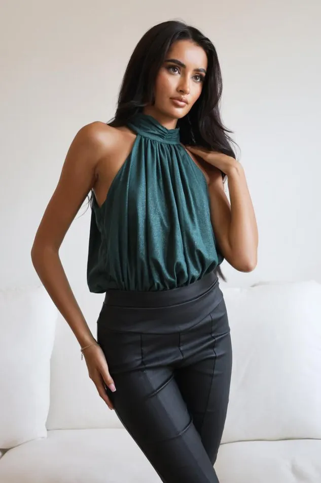 AX Paris Teal Shimmer Halterneck Bodysuit Tops