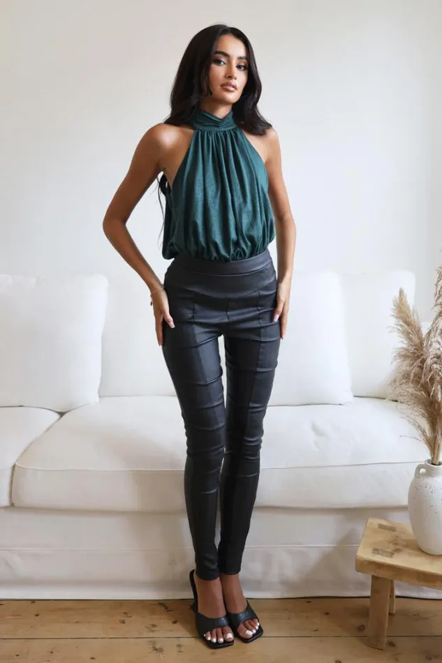AX Paris Teal Shimmer Halterneck Bodysuit Tops