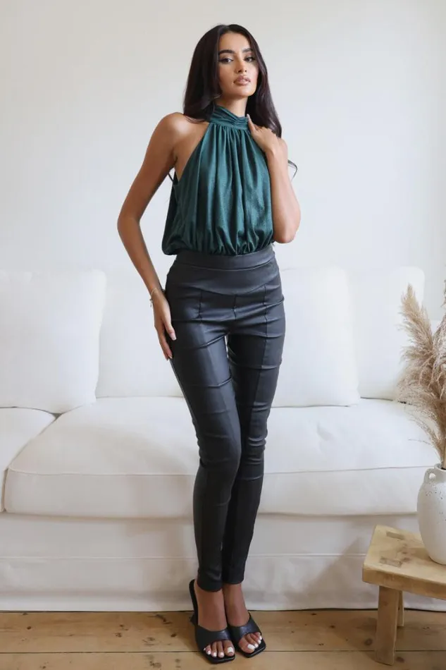 AX Paris Teal Shimmer Halterneck Bodysuit Tops