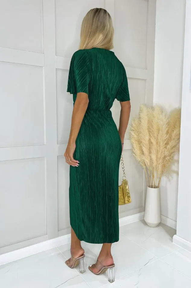 AX Paris Teal Short Sleeve Plisse Wrap Midi Dress Dresses