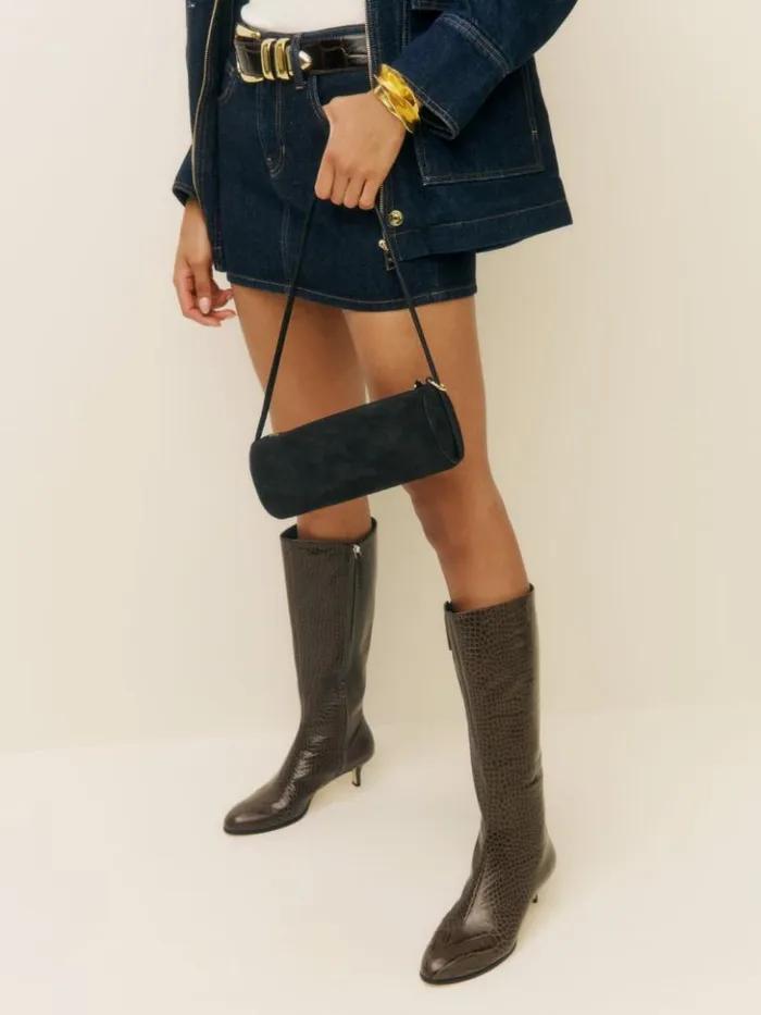 Bags The Reformation Simona Cylinder Bag Black Suede
