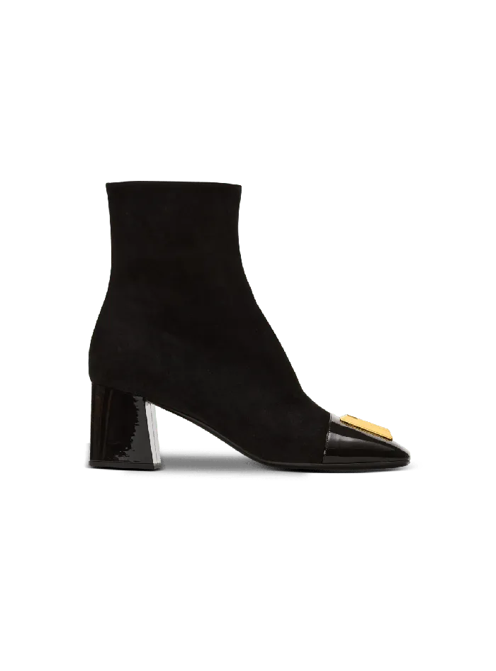 Balmain Boots Women Suede Edna Ankle Boots With Patent Leather Toes Black