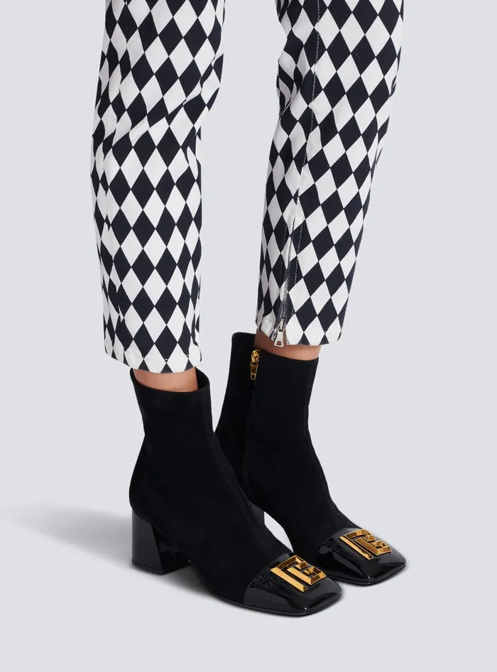 Balmain Boots Women Suede Edna Ankle Boots With Patent Leather Toes Black