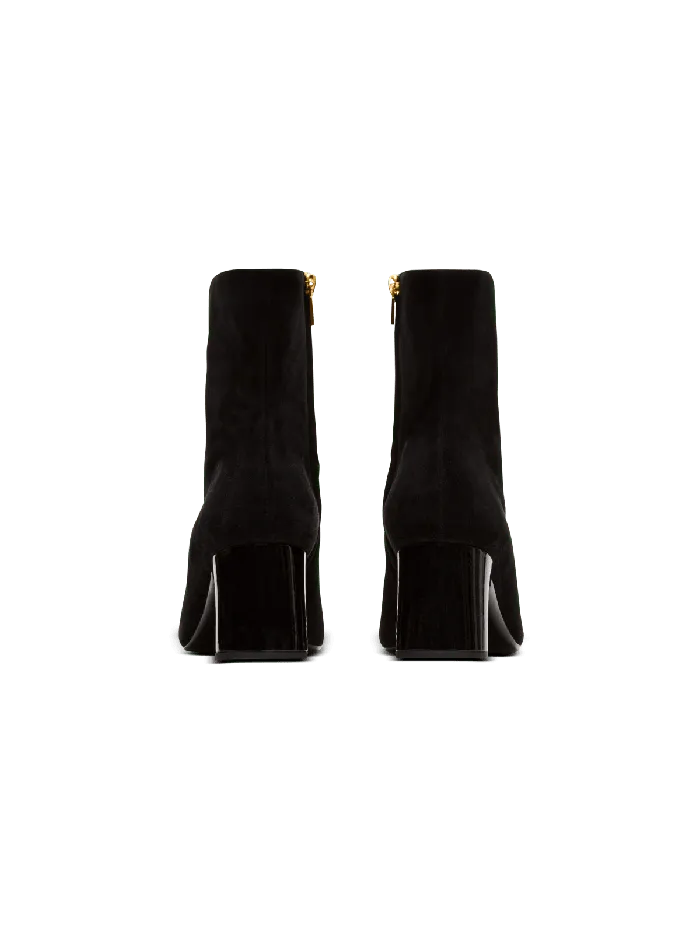 Balmain Boots Women Suede Edna Ankle Boots With Patent Leather Toes Black