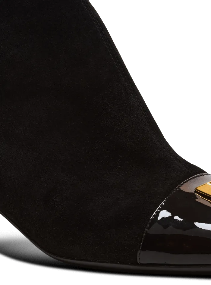 Balmain Boots Women Suede Edna Ankle Boots With Patent Leather Toes Black