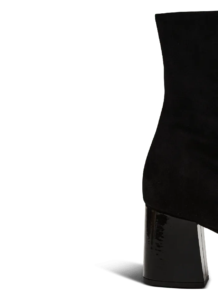 Balmain Boots Women Suede Edna Ankle Boots With Patent Leather Toes Black