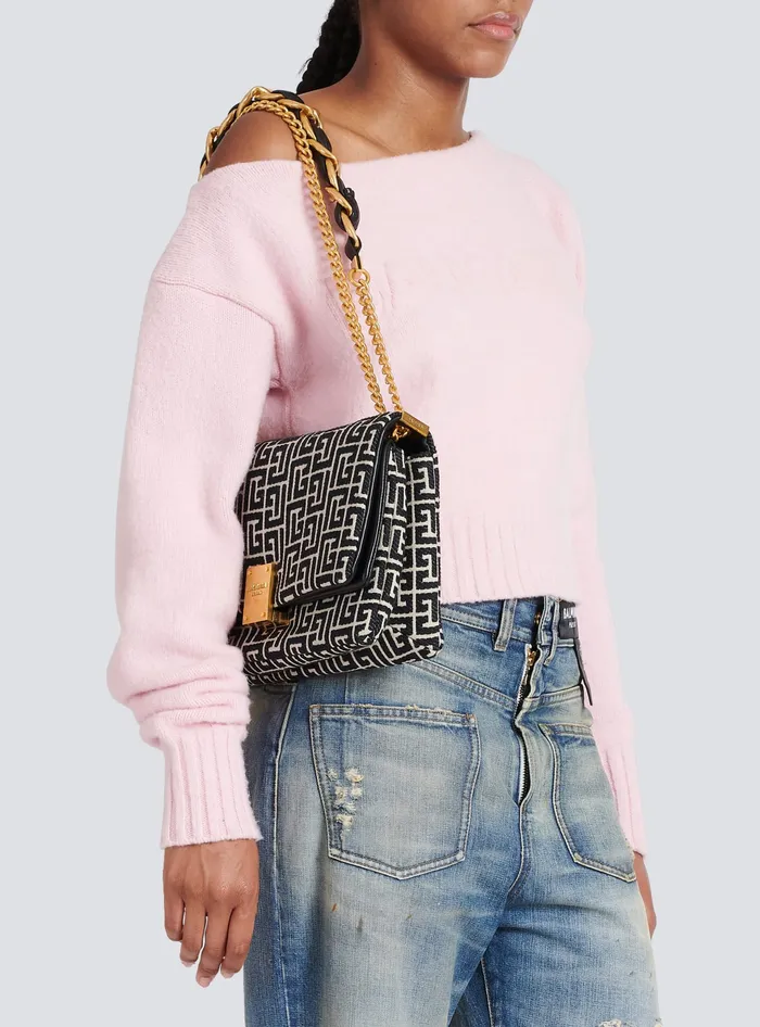Balmain Crossbody Bags Women 1945 Soft Bag With Jacquard Monogram Black