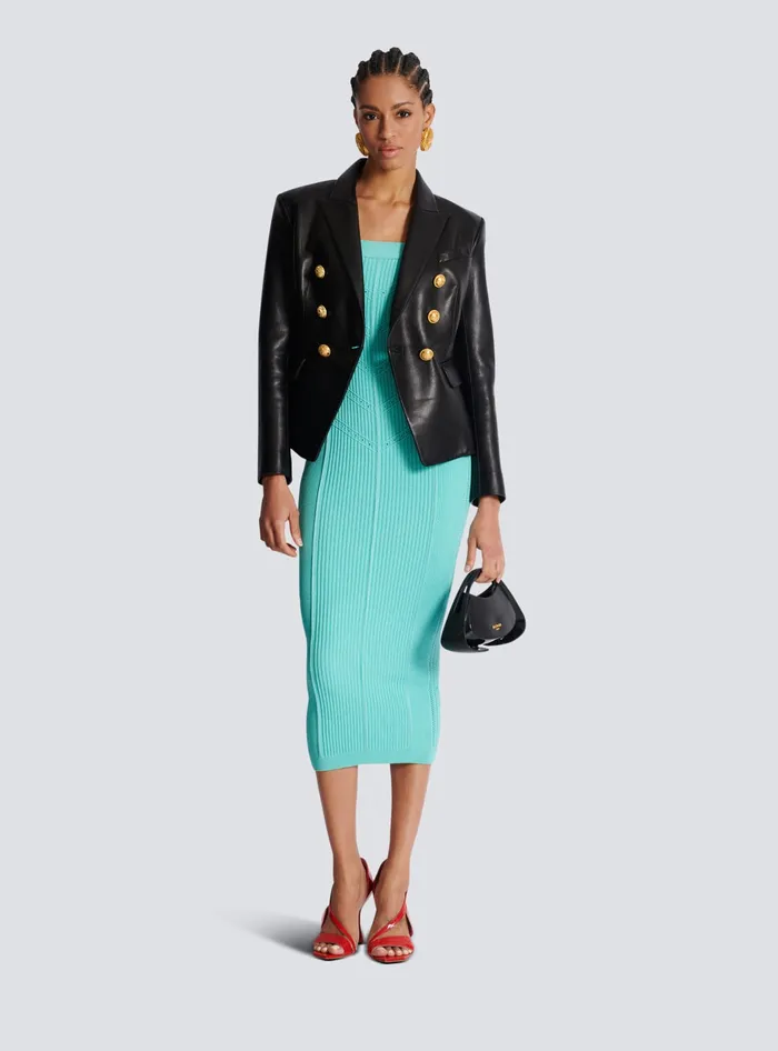 Balmain Dresses Women Knit Midi Dress With Double Straps Blue