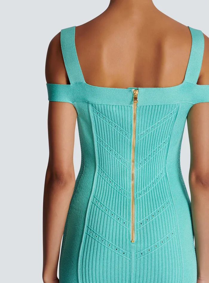 Balmain Dresses Women Knit Midi Dress With Double Straps Blue