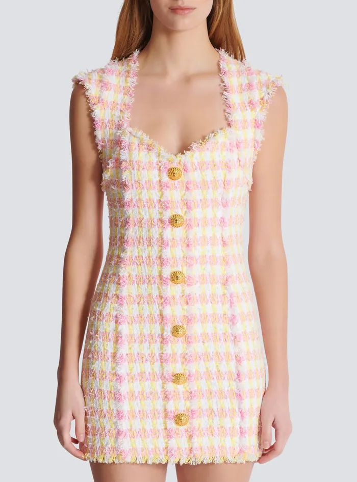 Balmain Dresses Women Miami Tweed Dress With Buttons Multicolor