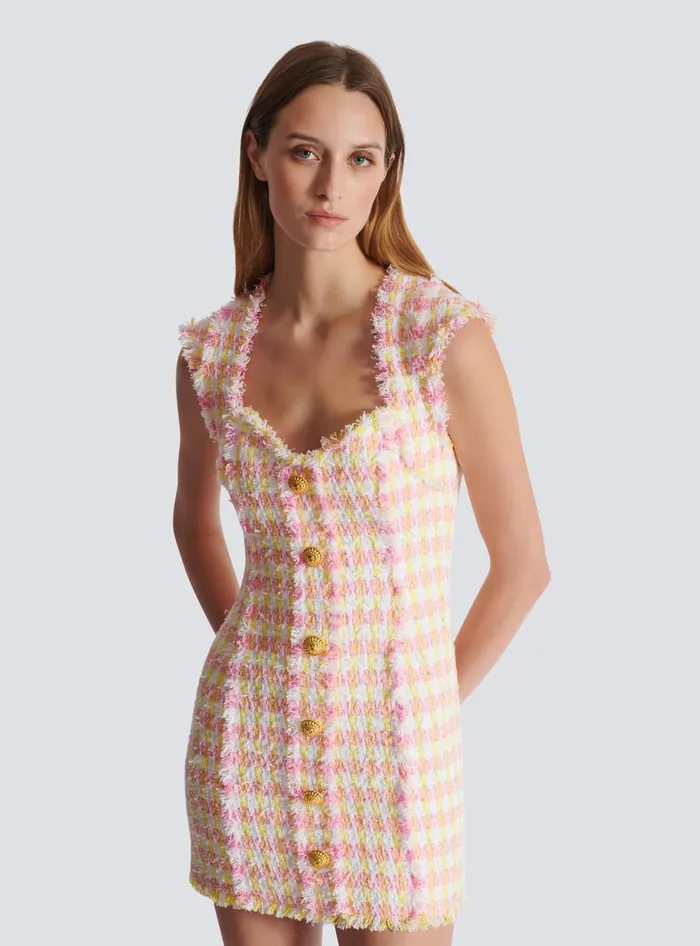 Balmain Dresses Women Miami Tweed Dress With Buttons Multicolor