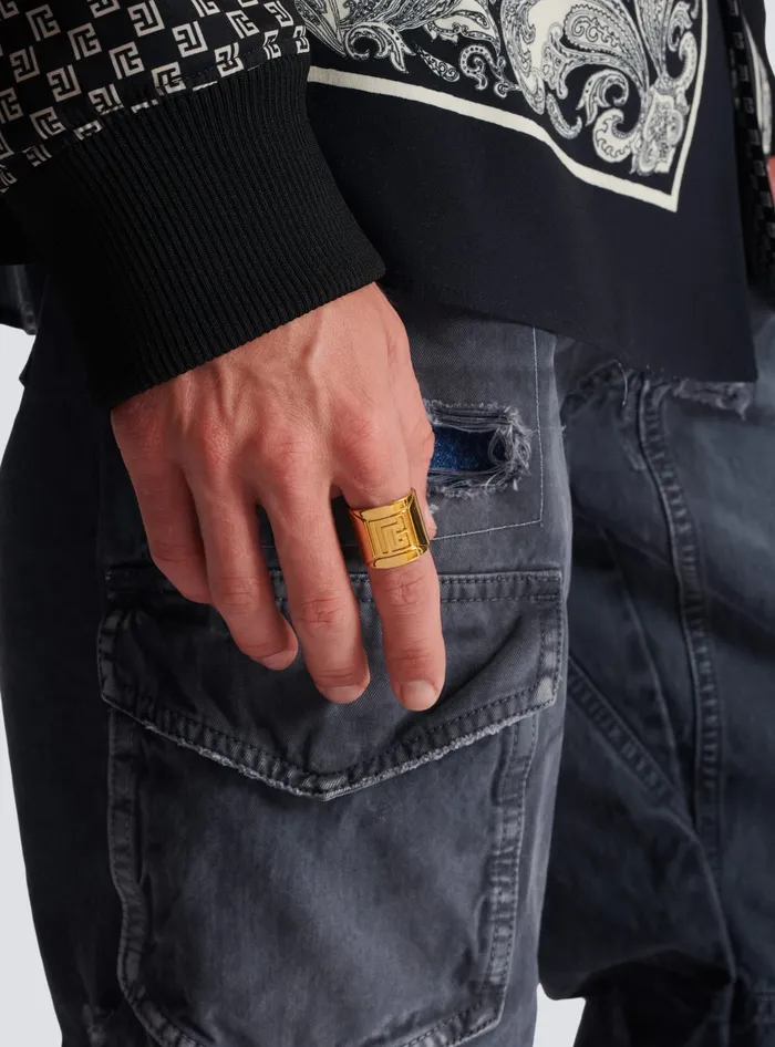Balmain Fashion Jewelry Men Tubular PB Ring Gold