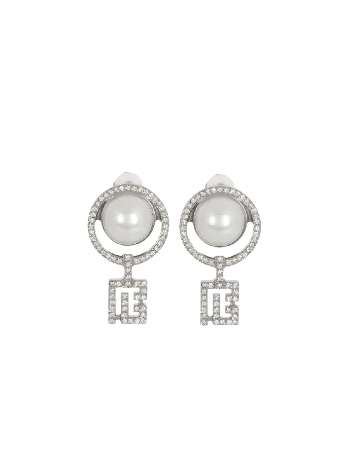 Balmain Fashion Jewelry Women Pearl Earrings With Art Deco Rhinestones Silver Balmain Fashion Jewelry Women Pearl Earrings With Art Deco Rhinestones Silver