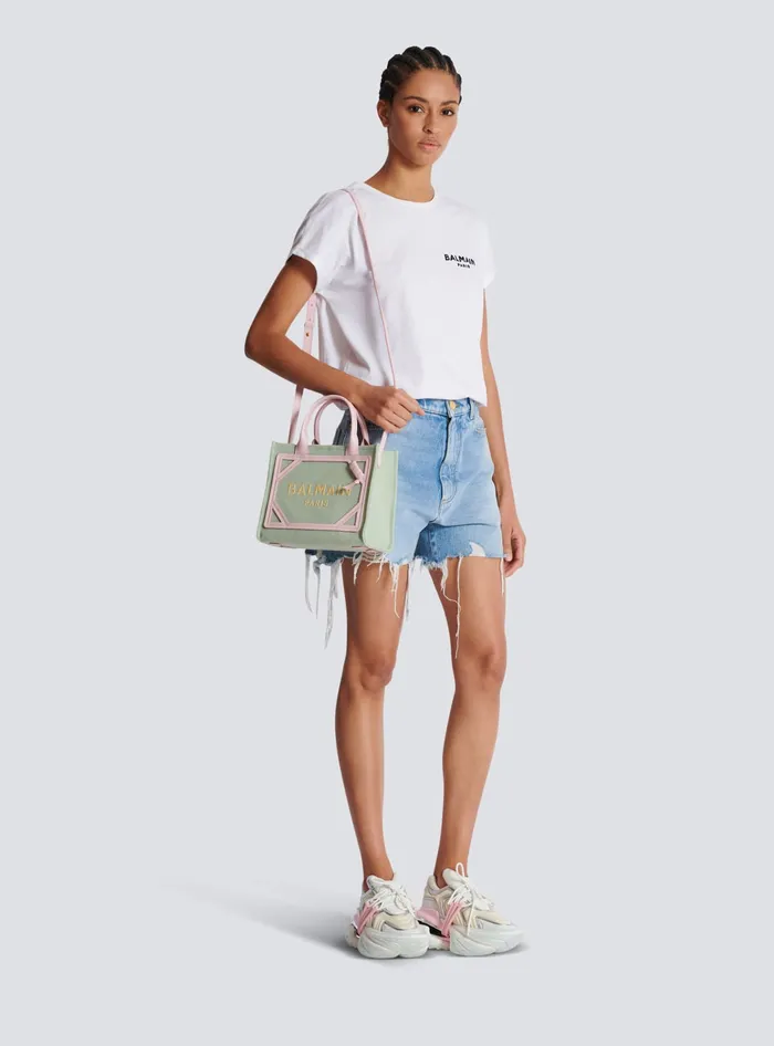 Balmain Handbags Women BArmy Small Canvas And Leather Tote Bag Green