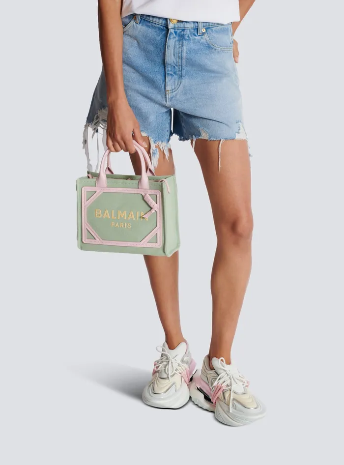 Balmain Handbags Women BArmy Small Canvas And Leather Tote Bag Green